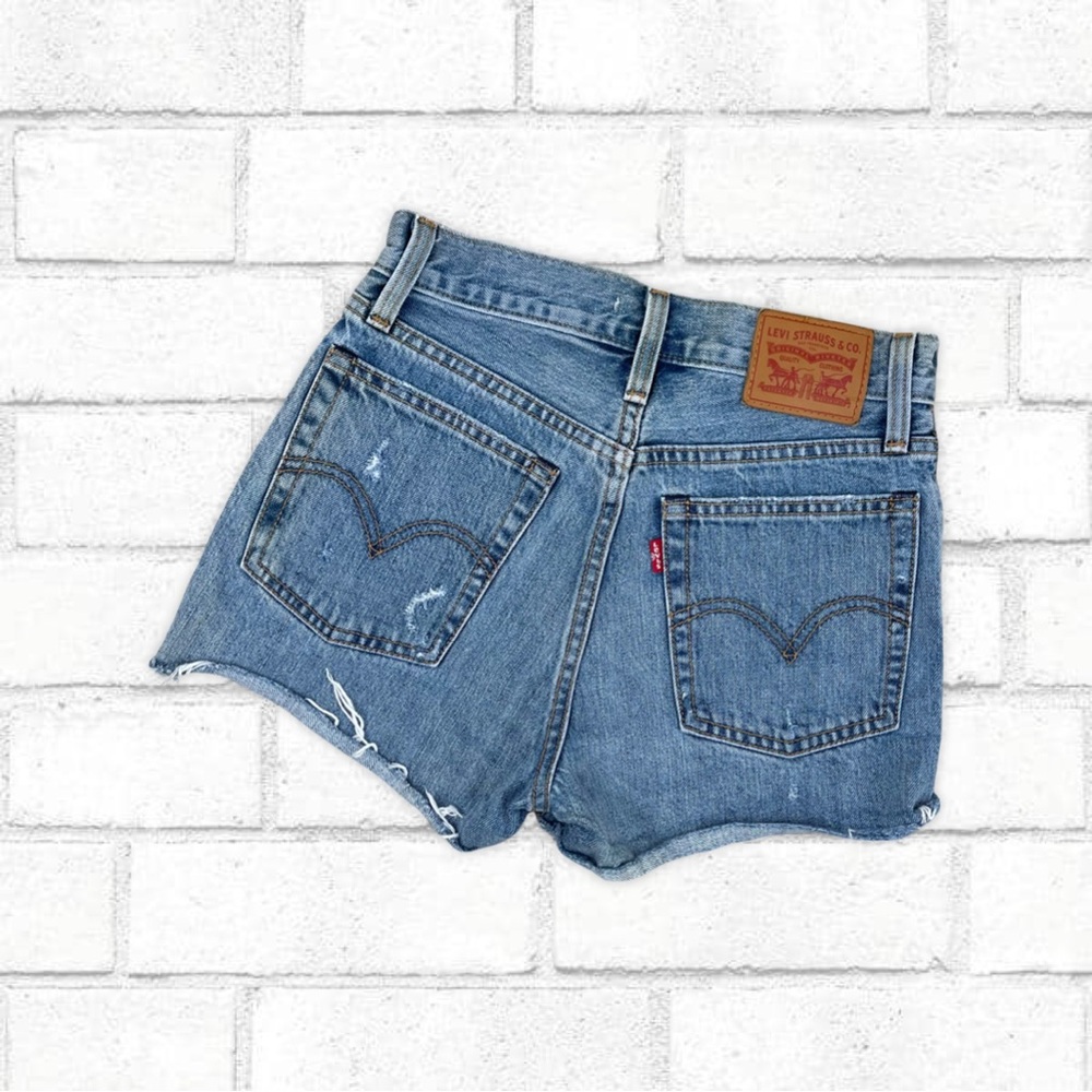 Levi’s High Waisted Button Fly Medium Wash Lightly Distressed Denim Jean Shorts